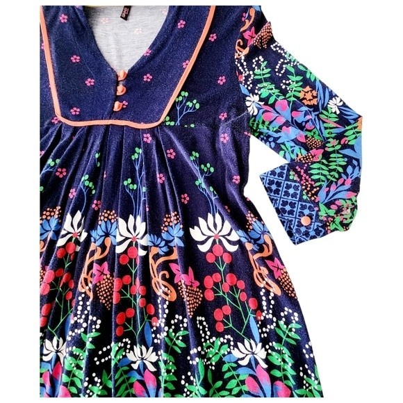 Floral Dress Australian Design Bright Colorful Floral Print on Dark Blue Sz L - Picture 6 of 8